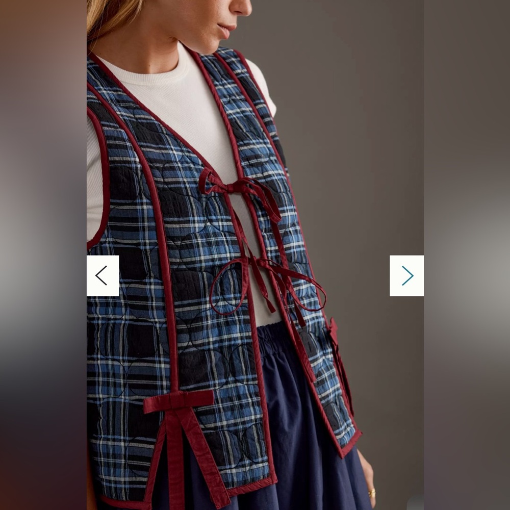 Damson Madder Anthropologie Alva Bow Gilet Vest Quilted Utility Blue Maroon 14 - Picture 6 of 16